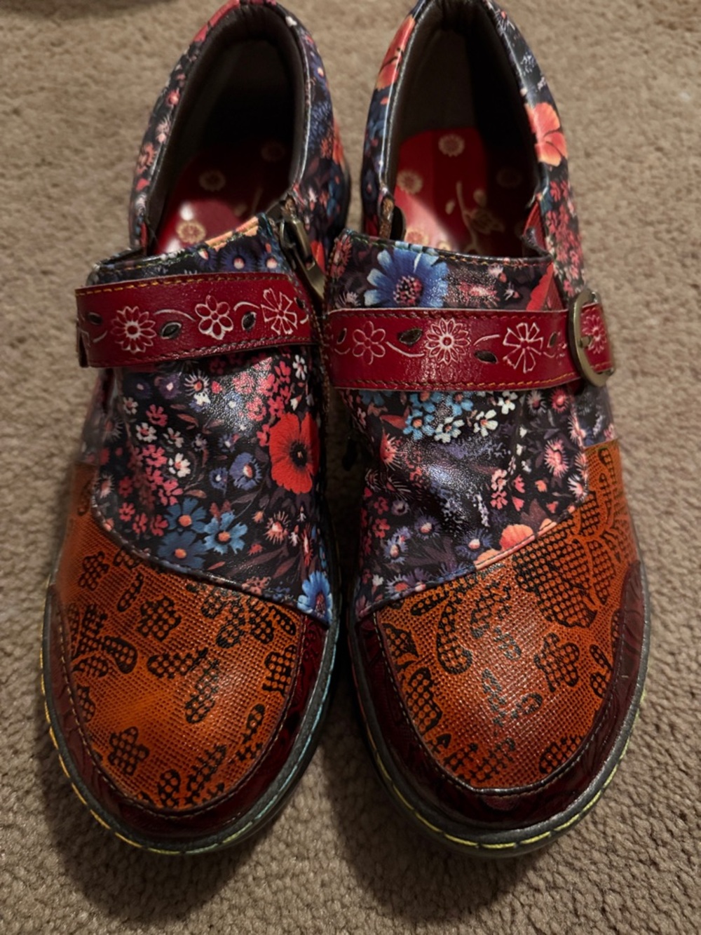 Multi patterned shoes with buckles